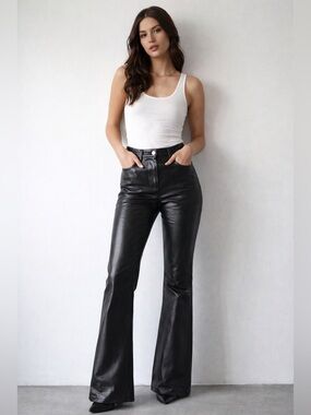 Wilfred Aritzia Faux Leather Pants Black Size 4 High Rise Flare